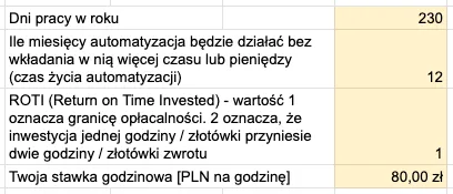 Czy warto automatyzować? Arkusz kalkulacyjny - konfiguracja