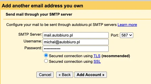 Firmowy email w Gmailu za darmo - SMTP