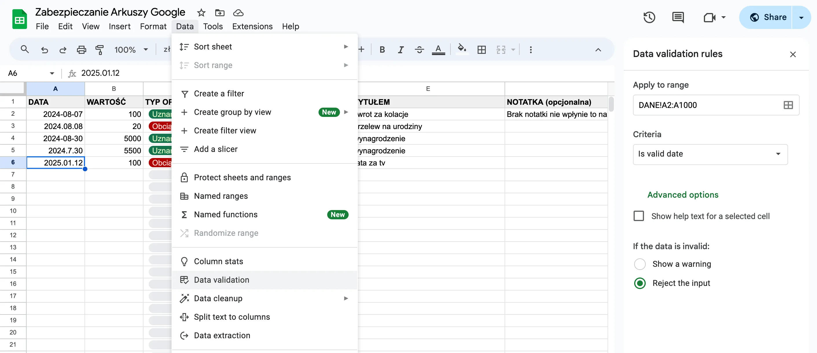 Jak nie zepsuć sobie Arkuszy Google? - walidacja daty