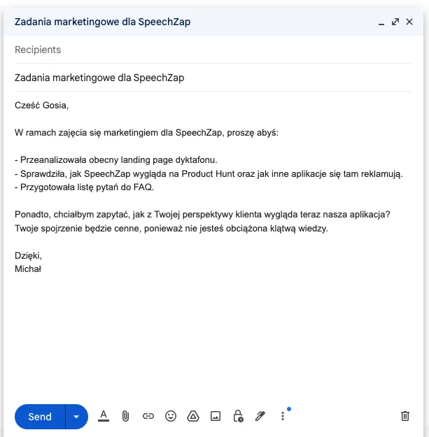 Zautomatyzowane notatki z chaotycznych myśli - gotowy email